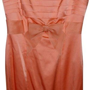Orange Stunning Ny Thick Satin Finish Melon Pleats Bow Sheath Cocktail Dress
